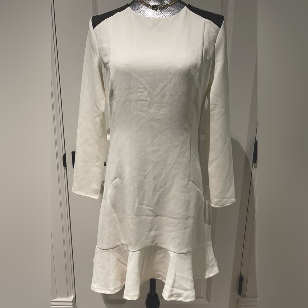 Sandro White Faux Leather Shoulder Cocktail Dress